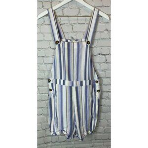 HOLLISTER Womens' Blue White Striped Overalls Shorts Shortalls Size Small